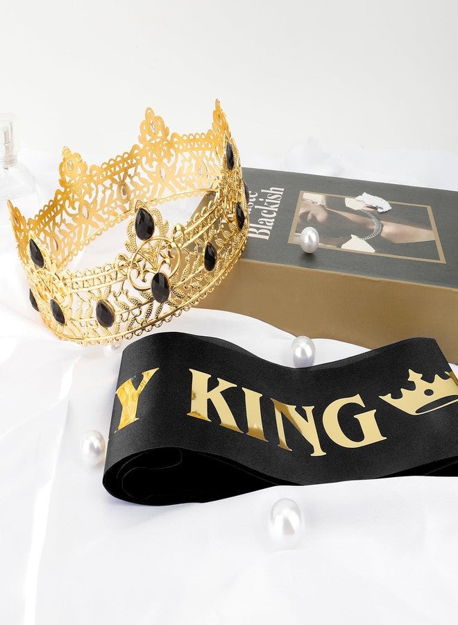UlZDVUli Birthday King Crown, Birthday King Headband Tiara Sash Accessories Set for Men, Gold Black Crown Sash Decorations Party Favors for Boy - Image 2